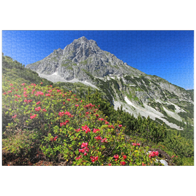Darstellung des Puzzle-Motivs Blühende Alpenrosen bei der Coburger Hütte, Tirol, Österreich – Puzzleteile: 1000