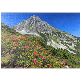 Darstellung des Puzzle-Motivs Blühende Alpenrosen bei der Coburger Hütte, Tirol, Österreich – Puzzleteile: 500