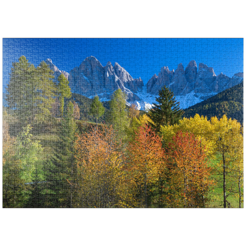 puzzleplate Blick zur Geislergruppe (3025m), Naturpark Puez-Geisler, Villnösstal, Trentino-Südtirol 1000 Puzzle