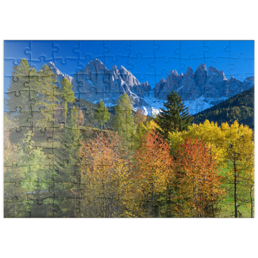 puzzleplate Blick zur Geislergruppe (3025m), Naturpark Puez-Geisler, Villnösstal, Trentino-Südtirol 100 Puzzle