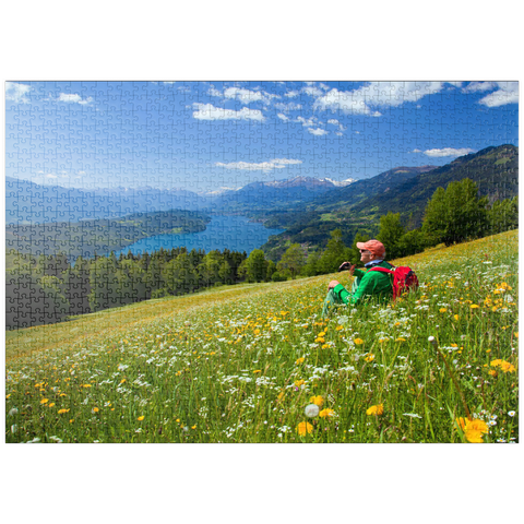 puzzleplate Blick auf den Millstätter See und Hohe Tauern, Kärnten, Österreich 1000 Puzzle