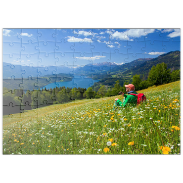 puzzleplate Blick auf den Millstätter See und Hohe Tauern, Kärnten, Österreich 100 Puzzle