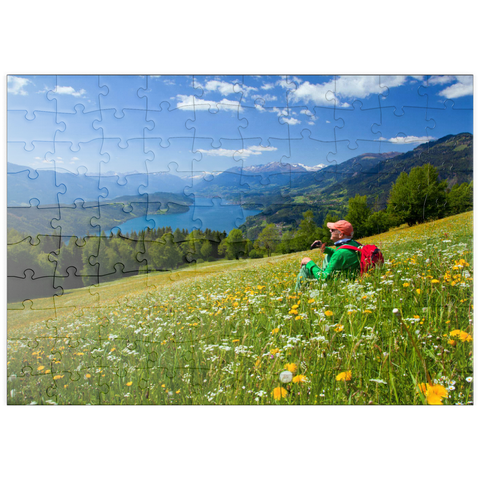 puzzleplate Blick auf den Millstätter See und Hohe Tauern, Kärnten, Österreich 100 Puzzle