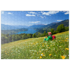 Darstellung des Puzzle-Motivs Blick auf den Millstätter See und Hohe Tauern, Kärnten, Österreich – Puzzleteile: 200
