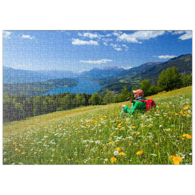 Darstellung des Puzzle-Motivs Blick auf den Millstätter See und Hohe Tauern, Kärnten, Österreich – Puzzleteile: 500