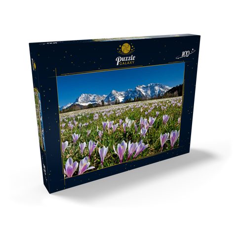 Krokuswiese bei Gerold mit Karwendelgebirge, Oberbayern 100 Puzzle Schachtel Ansicht2