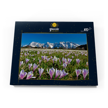Krokuswiese bei Gerold mit Karwendelgebirge, Oberbayern 100 Puzzle Schachtel Ansicht3