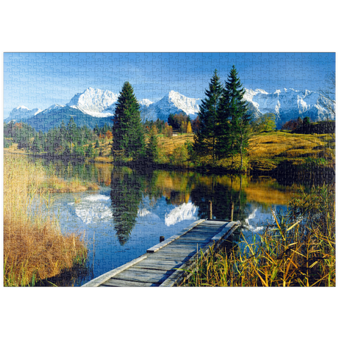puzzleplate Geroldsee gegen Karwendelgebirge bei Mittenwald, Oberbayern 1000 Puzzle
