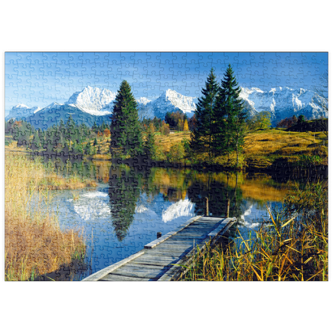 puzzleplate Geroldsee gegen Karwendelgebirge bei Mittenwald, Oberbayern 500 Puzzle