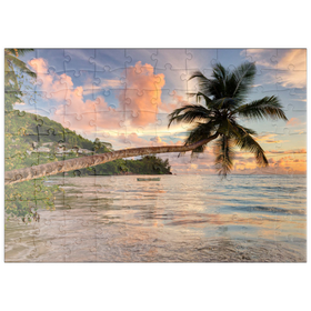 Darstellung des Puzzle Motivs Palme am Strand von Baie Lazare, Westküste, Insel Mahe, Seychellen - Puzzleteile: 100