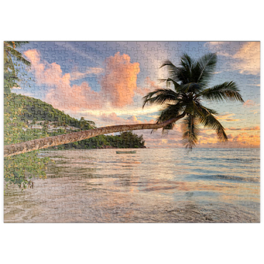 puzzleplate Palme am Strand von Baie Lazare, Westküste, Insel Mahe, Seychellen 500 Puzzle