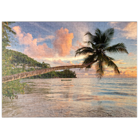 Darstellung des Puzzle Motivs Palme am Strand von Baie Lazare, Westküste, Insel Mahe, Seychellen - Puzzleteile: 500