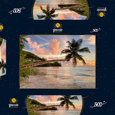 Palme am Strand von Baie Lazare, Westküste, Insel Mahe, Seychellen 500 Puzzle Schachtel 3D Modell