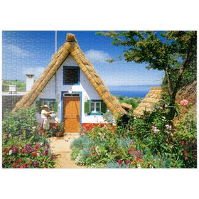 Darstellung des Puzzle-Motivs Casas de Colmo, traditionelle Strohdachhäuschen, Madeira – Puzzleteile: 1000