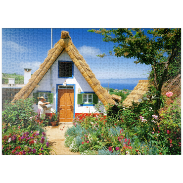 puzzleplate Casas de Colmo, traditionelle Strohdachhäuschen, Madeira 1000 Puzzle