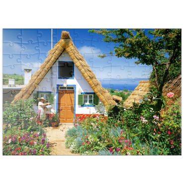 puzzleplate Casas de Colmo, traditionelle Strohdachhäuschen, Madeira 100 Puzzle