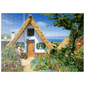 Darstellung des Puzzle-Motivs Casas de Colmo, traditionelle Strohdachhäuschen, Madeira – Puzzleteile: 200