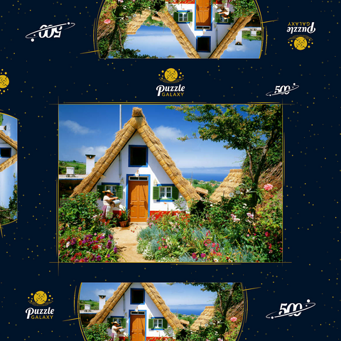 Casas de Colmo, traditionelle Strohdachhäuschen, Madeira 500 Puzzle Schachtel 3D Modell