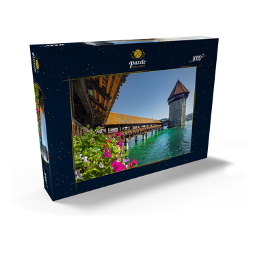 Kapellbrücke über die Reuss mit Wasserturm, Luzern, Schweiz 1000 Puzzle Schachtel Ansicht2