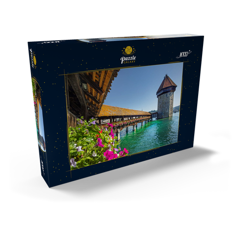 Kapellbrücke über die Reuss mit Wasserturm, Luzern, Schweiz 1000 Puzzle Schachtel Ansicht2