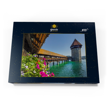 Kapellbrücke über die Reuss mit Wasserturm, Luzern, Schweiz 1000 Puzzle Schachtel Ansicht3
