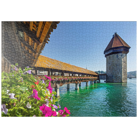Darstellung des Puzzle-Motivs Kapellbrücke über die Reuss mit Wasserturm, Luzern, Schweiz – Puzzleteile: 1000