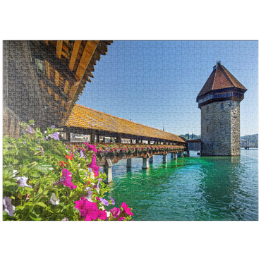 puzzleplate Kapellbrücke über die Reuss mit Wasserturm, Luzern, Schweiz 1000 Puzzle