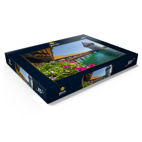 Darstellung des Puzzle Motivs Kapellbrücke über die Reuss mit Wasserturm, Luzern, Schweiz - Puzzleteile: 100