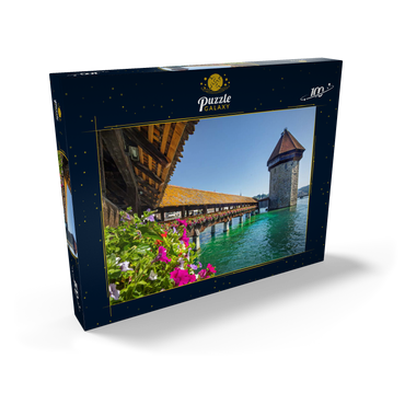 Kapellbrücke über die Reuss mit Wasserturm, Luzern, Schweiz 100 Puzzle Schachtel Ansicht2