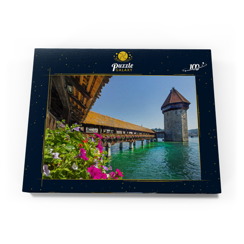Kapellbrücke über die Reuss mit Wasserturm, Luzern, Schweiz 100 Puzzle Schachtel Ansicht3