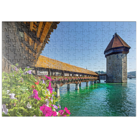 Darstellung des Puzzle Motivs Kapellbrücke über die Reuss mit Wasserturm, Luzern, Schweiz - Puzzleteile: 200