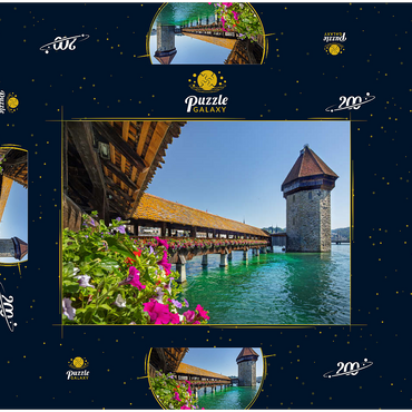 Kapellbrücke über die Reuss mit Wasserturm, Luzern, Schweiz 200 Puzzle Schachtel 3D Modell