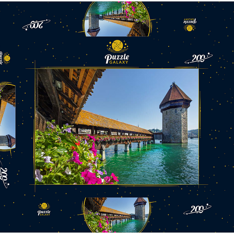 Kapellbrücke über die Reuss mit Wasserturm, Luzern, Schweiz 200 Puzzle Schachtel 3D Modell