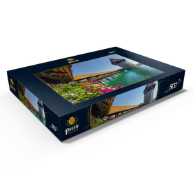 Darstellung des Puzzle Motivs Kapellbrücke über die Reuss mit Wasserturm, Luzern, Schweiz - Puzzleteile: 500