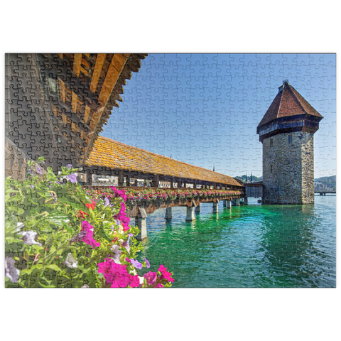 puzzleplate Kapellbrücke über die Reuss mit Wasserturm, Luzern, Schweiz 500 Puzzle