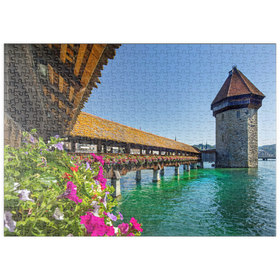 Darstellung des Puzzle Motivs Kapellbrücke über die Reuss mit Wasserturm, Luzern, Schweiz - Puzzleteile: 500