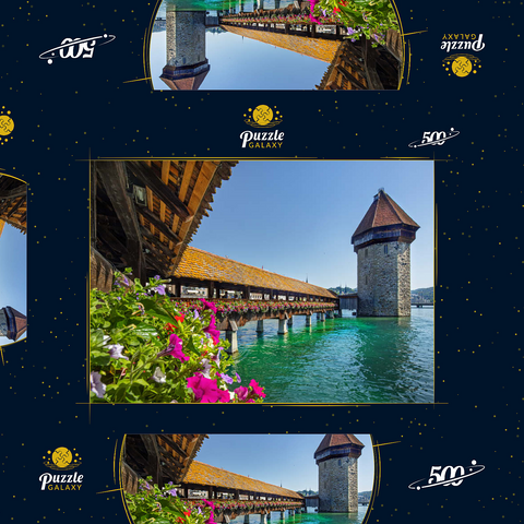 Kapellbrücke über die Reuss mit Wasserturm, Luzern, Schweiz 500 Puzzle Schachtel 3D Modell