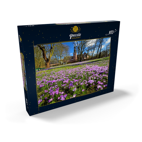 Krokusblüte im Schlosspark mit dem Schloss vor Husum 100 Puzzle Schachtel Ansicht2
