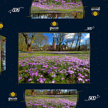 Krokusblüte im Schlosspark mit dem Schloss vor Husum 500 Puzzle Schachtel 3D Modell