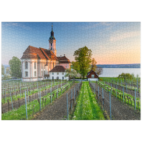 Darstellung des Puzzle-Motivs Abend an der Wallfahrtskirche Birnau bei Unteruhldingen am Bodensee – Puzzleteile: 1000