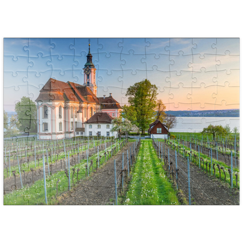 puzzleplate Abend an der Wallfahrtskirche Birnau bei Unteruhldingen am Bodensee 100 Puzzle