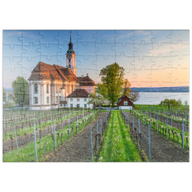 Darstellung des Puzzle Motivs Abend an der Wallfahrtskirche Birnau bei Unteruhldingen am Bodensee - Puzzleteile: 100