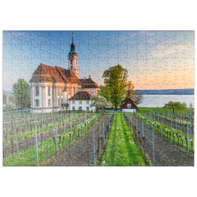 Darstellung des Puzzle-Motivs Abend an der Wallfahrtskirche Birnau bei Unteruhldingen am Bodensee – Puzzleteile: 200