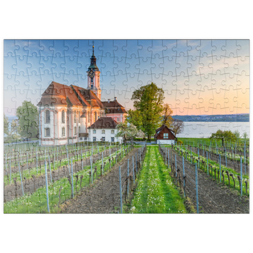 puzzleplate Abend an der Wallfahrtskirche Birnau bei Unteruhldingen am Bodensee 200 Puzzle