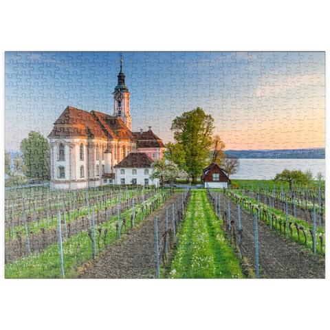 puzzleplate Abend an der Wallfahrtskirche Birnau bei Unteruhldingen am Bodensee 500 Puzzle