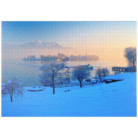 puzzleplate Blick von Gstadt am Chiemsee zur Fraueninsel 1000 Puzzle