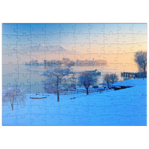 puzzleplate Blick von Gstadt am Chiemsee zur Fraueninsel 100 Puzzle