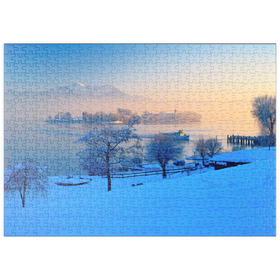 Darstellung des Puzzle-Motivs Blick von Gstadt am Chiemsee zur Fraueninsel – Puzzleteile: 500