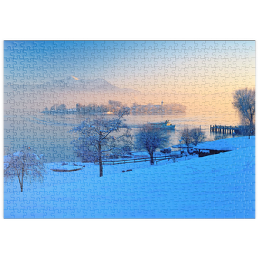 puzzleplate Blick von Gstadt am Chiemsee zur Fraueninsel 500 Puzzle