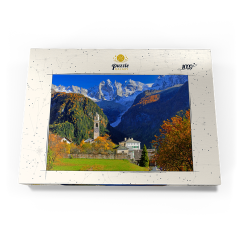 Bergdorf Soglio mit Dorfkirche, Engadin, Kanton Graubünden, Schweiz 1000 Puzzle Schachtel Ansicht3